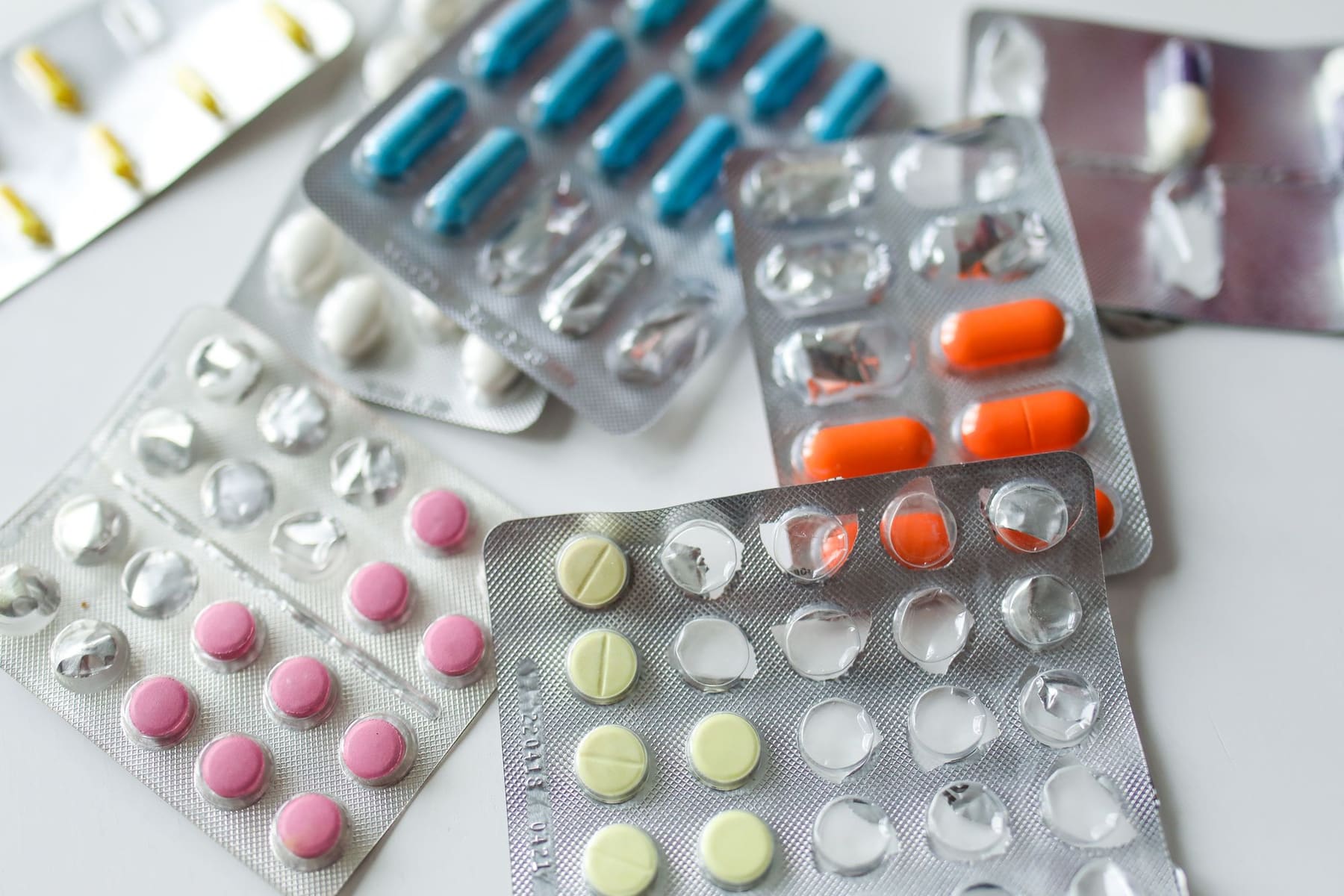 Blister packs of assorted tablets and capsules